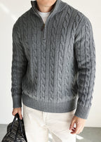 Men's Old Money Cable Knit Quarter-Zip Sweater