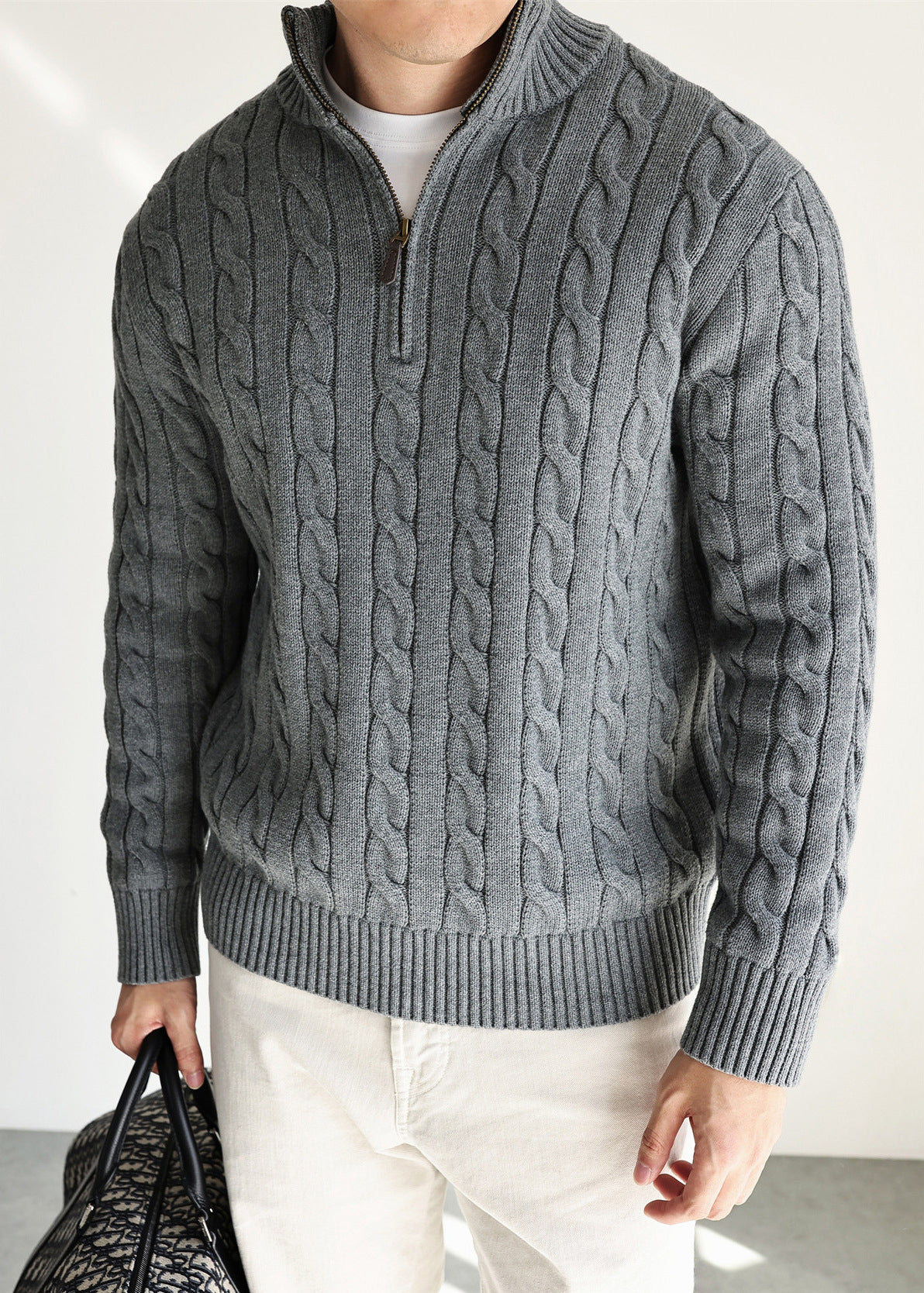 Men's Old Money Cable Knit Quarter-Zip Sweater