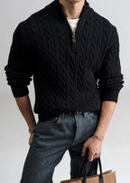Men's Old Money Cable Knit Quarter-Zip Sweater