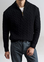 Men's Old Money Cable Knit Quarter-Zip Sweater