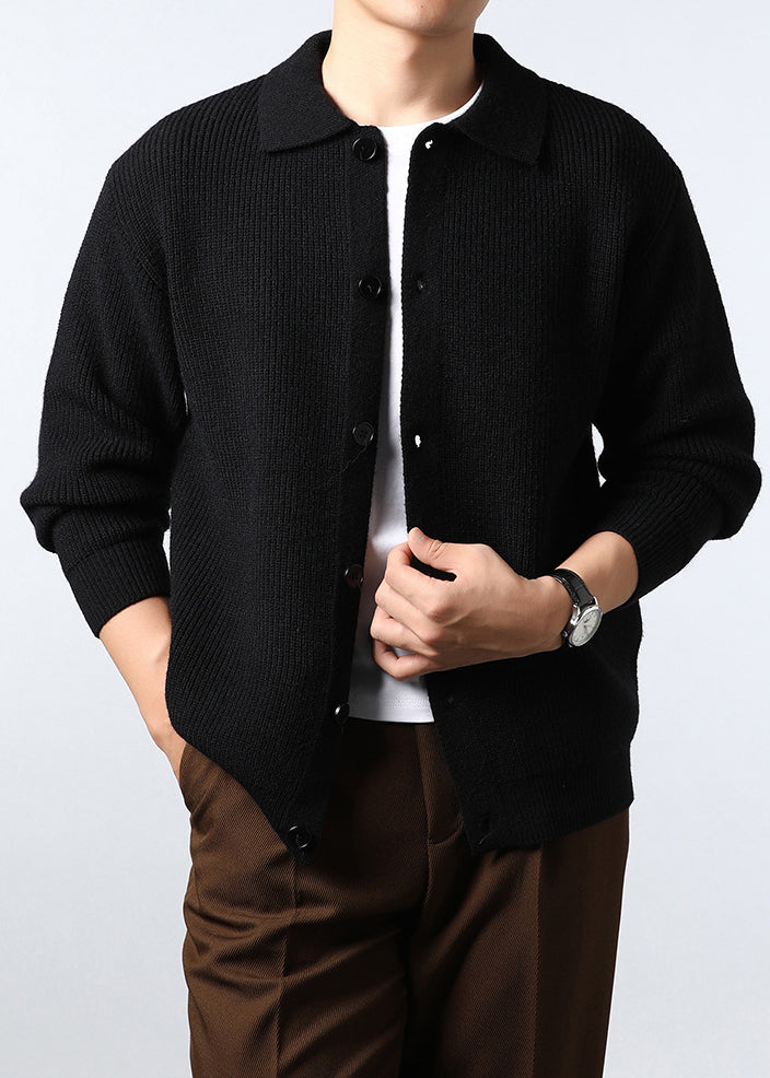 Men's Classic Knit Polo Cardigan – Long Sleeve Button-Up Sweater Jacket