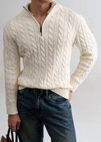 Men's Old Money Cable Knit Quarter-Zip Sweater