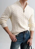 Men's Old Money Cable Knit Quarter-Zip Sweater