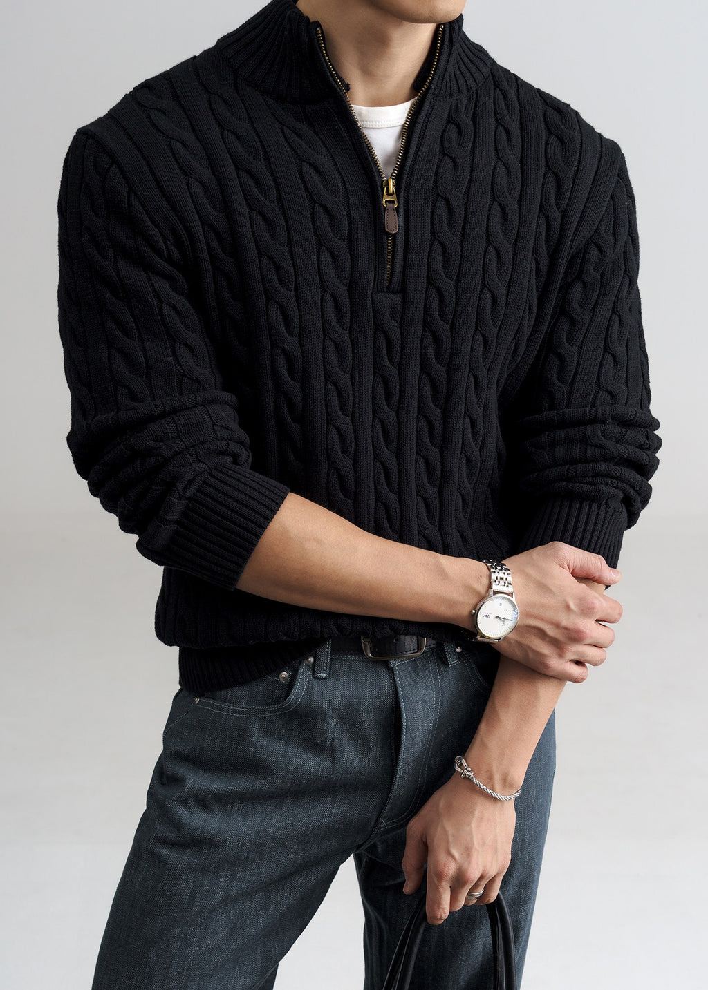 Men's Old Money Cable Knit Quarter-Zip Sweater