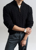 Men's Old Money Cable Knit Quarter-Zip Sweater