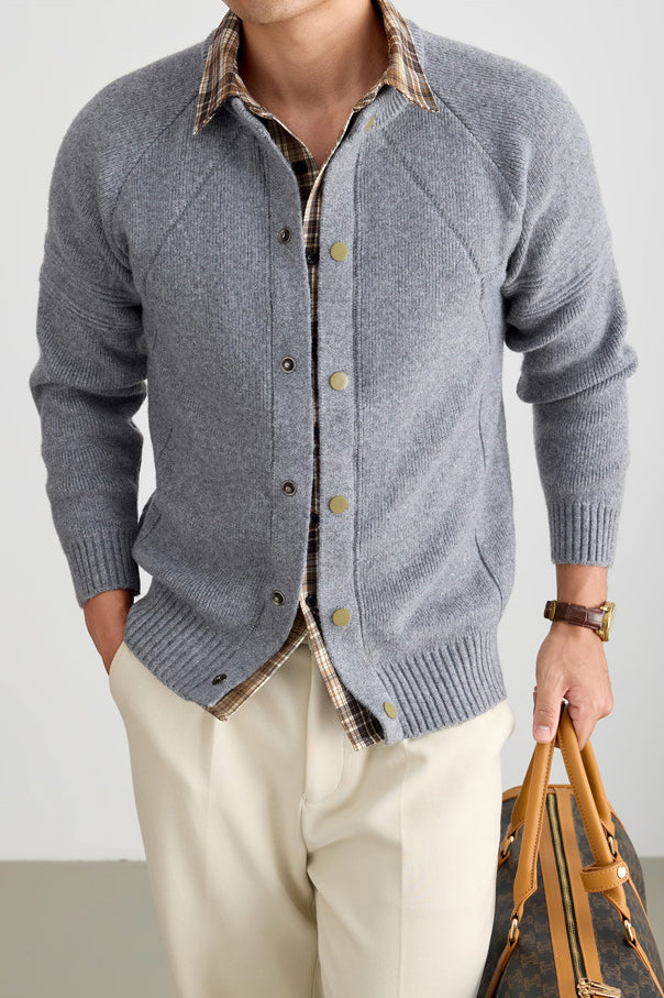 Men's Casual 2-in-1 Layered Knitwear Sweater with Plaid Collar Trim