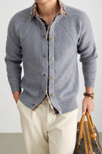 Men's Casual 2-in-1 Layered Knitwear Sweater with Plaid Collar Trim