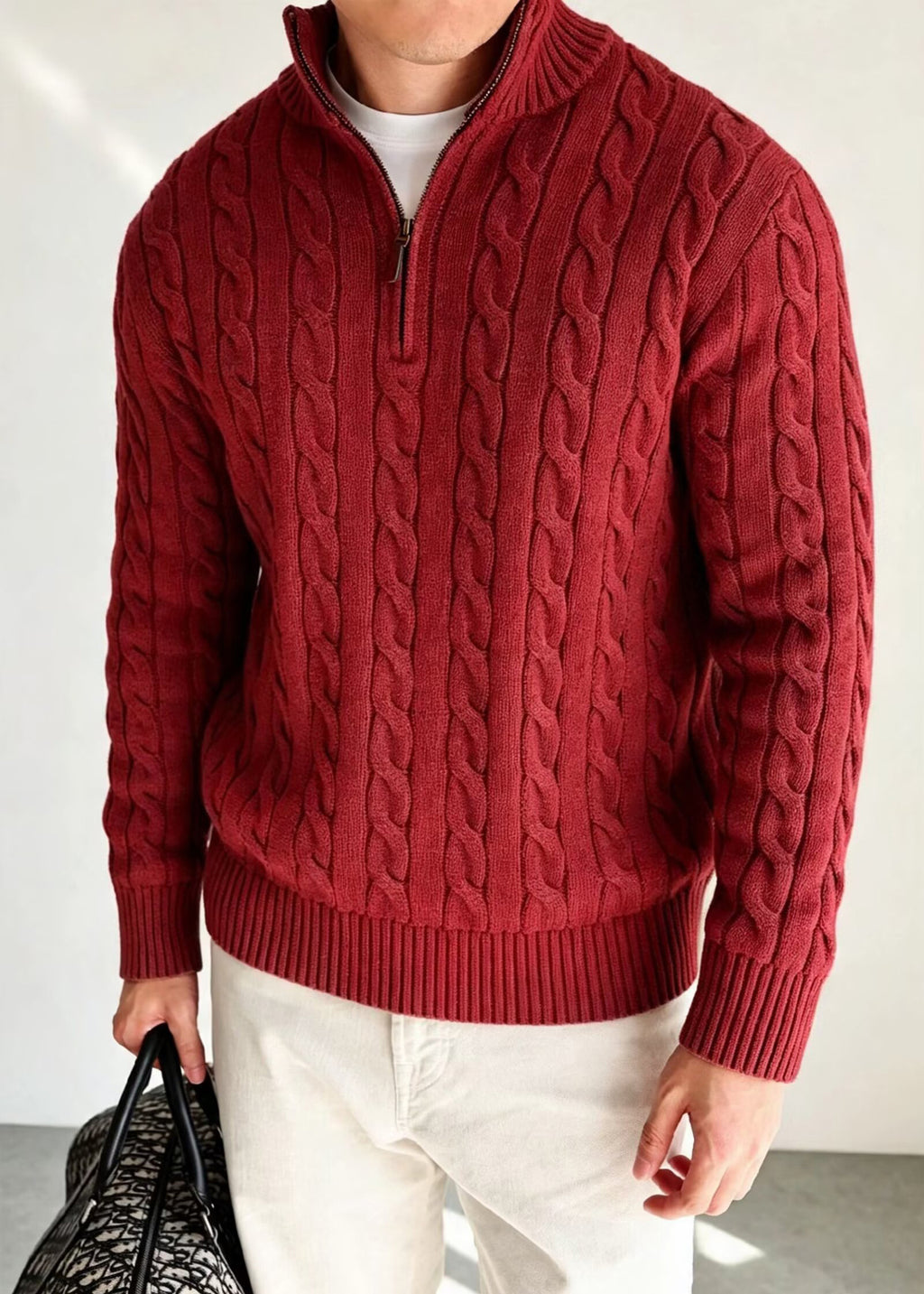 Men's Old Money Cable Knit Quarter-Zip Sweater