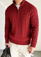 Men's Old Money Cable Knit Quarter-Zip Sweater