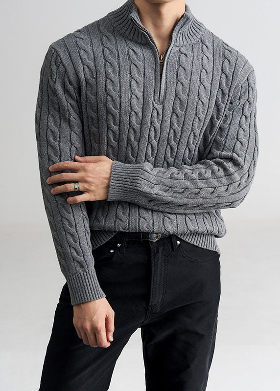 Men's Old Money Cable Knit Quarter-Zip Sweater