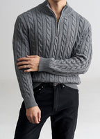 Men's Old Money Cable Knit Quarter-Zip Sweater