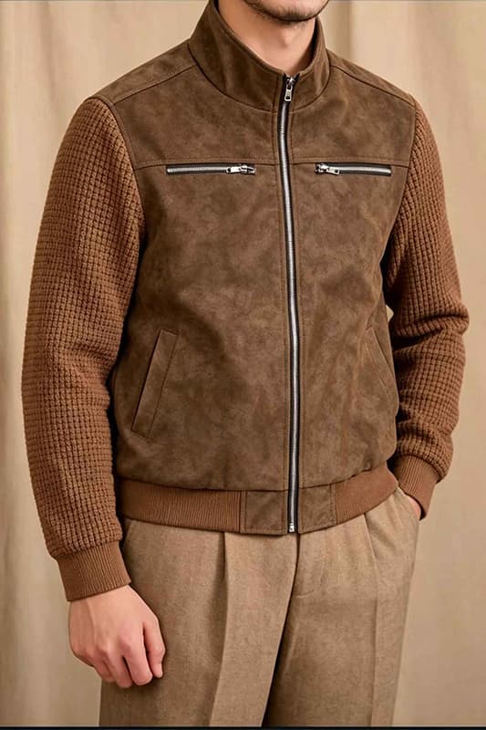 Men's Vintage Faux Suede Patchwork Stand Collar Jacket