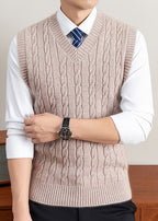Men’s Cable Knit V-Neck Sweater Vest – Classic Sleeveless Pullover for Layering