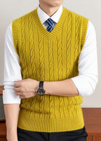 Men’s Cable Knit V-Neck Sweater Vest – Classic Sleeveless Pullover for Layering