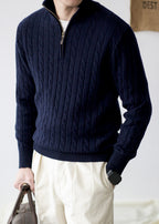 Men's Old Money Cable Knit Quarter-Zip Sweater