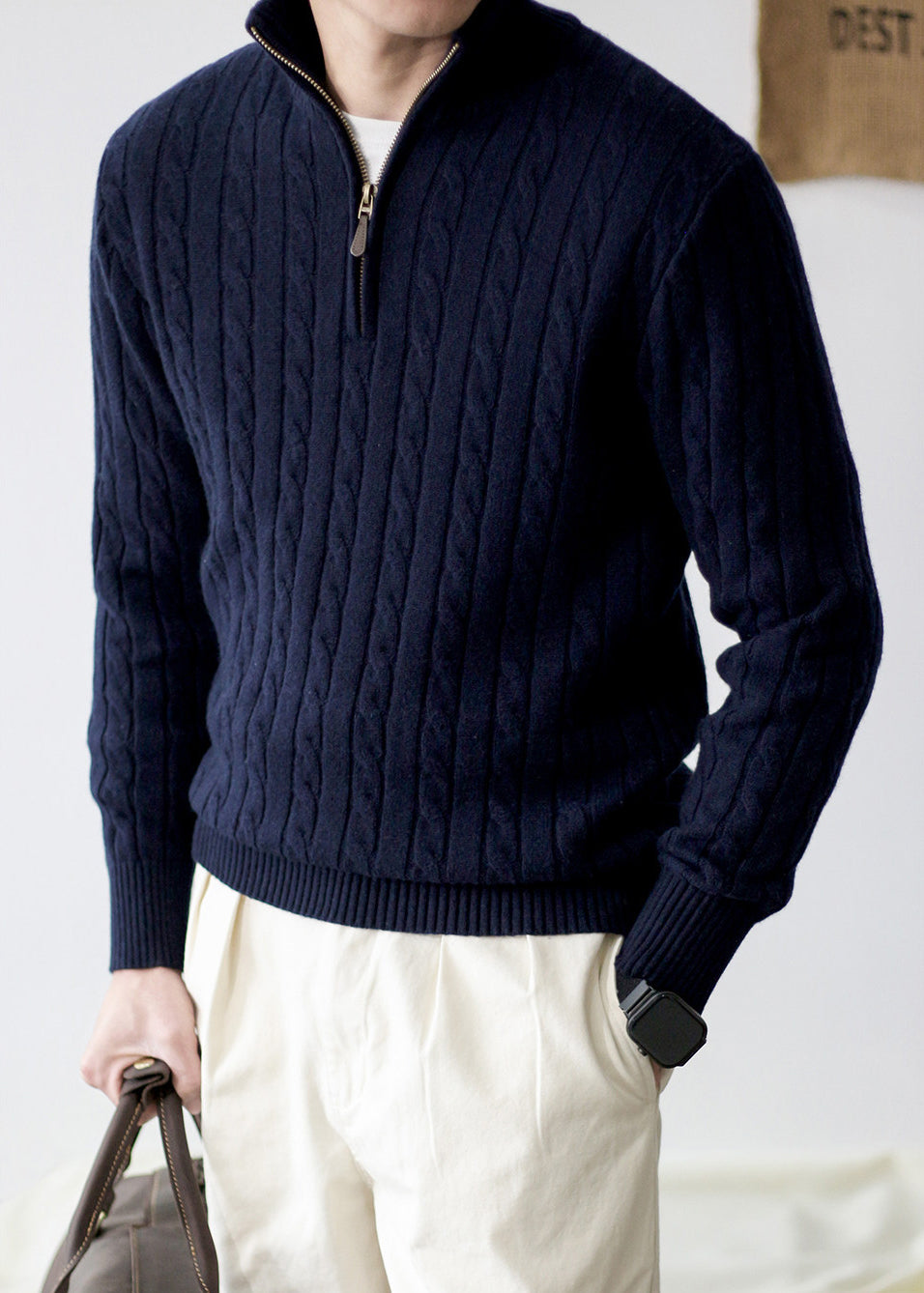 Men's Old Money Cable Knit Quarter-Zip Sweater