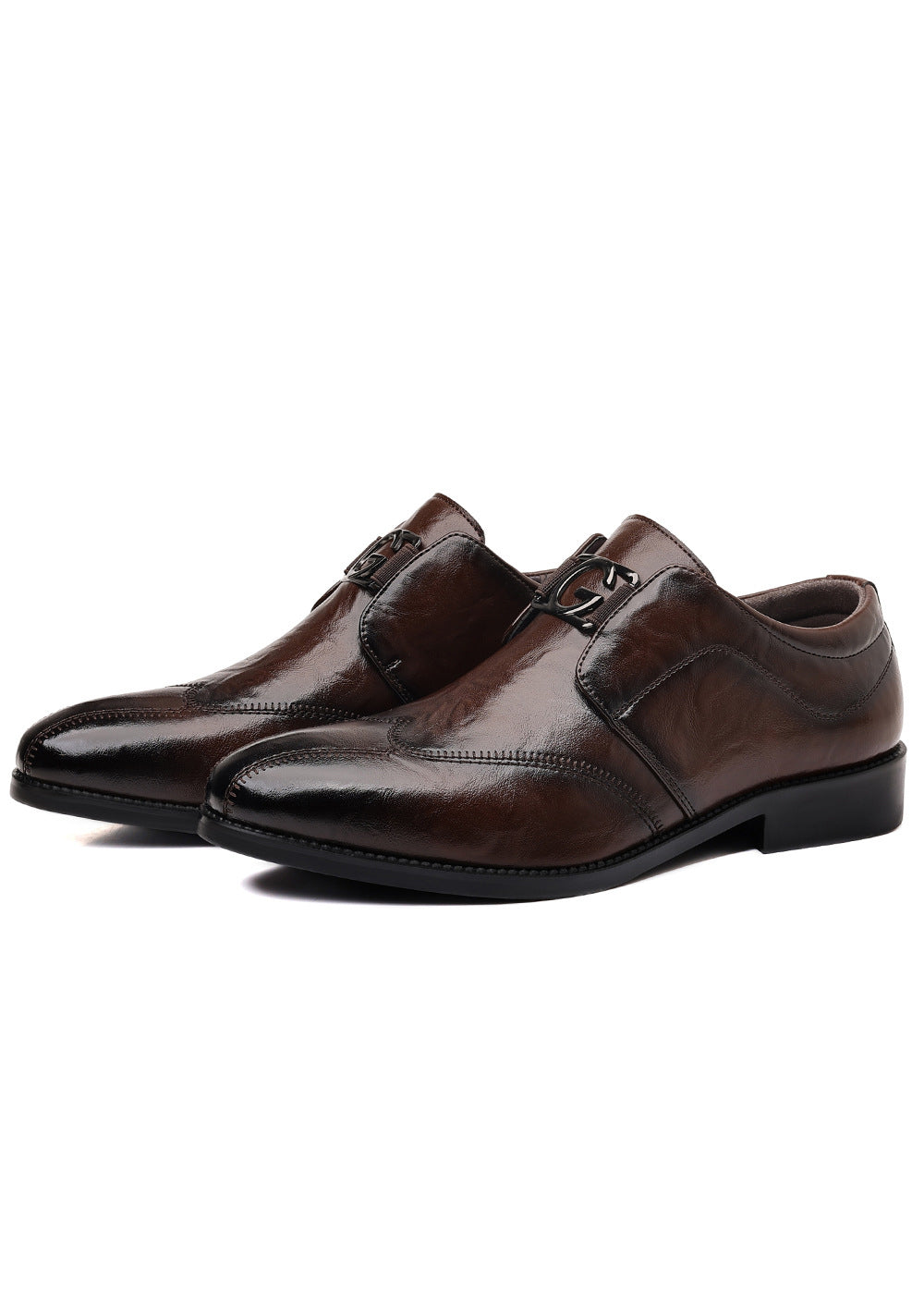 Men’s Embossed Leather Loafers – Slip-On Business Dress Shoes with Embroidered Detail