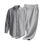 Men's 2-Piece Linen Outfits Casual Long Sleeve Button Down Shirt and Pants Set Beach Vacation Suits
