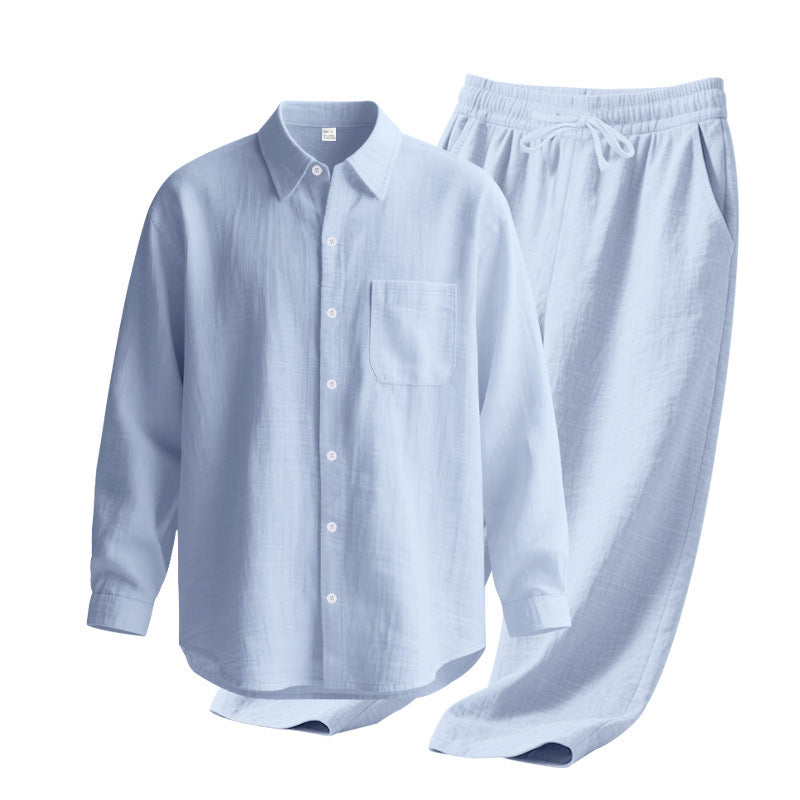 Men's 2-Piece Linen Outfits Casual Long Sleeve Button Down Shirt and Pants Set Beach Vacation Suits