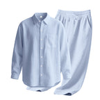 Men's 2-Piece Linen Outfits Casual Long Sleeve Button Down Shirt and Pants Set Beach Vacation Suits