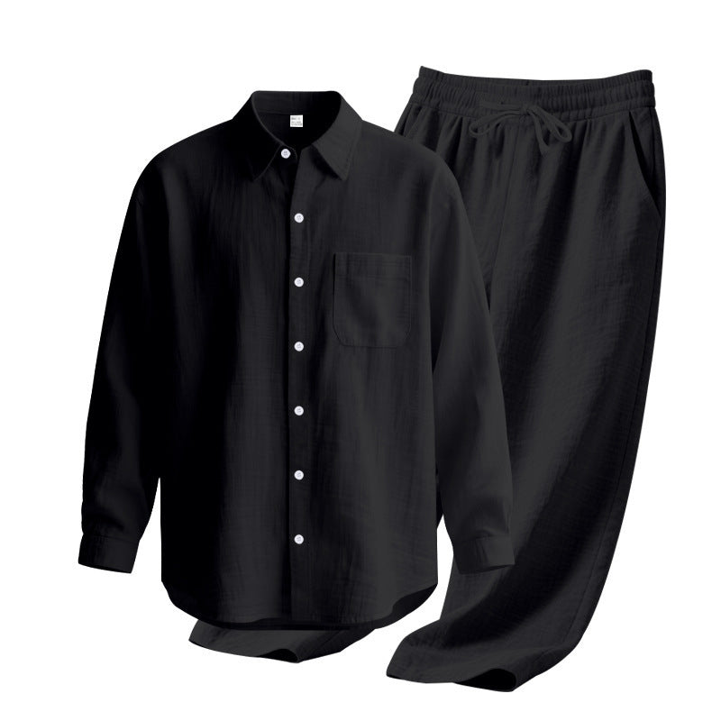 Men's 2-Piece Linen Outfits Casual Long Sleeve Button Down Shirt and Pants Set Beach Vacation Suits