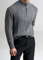Men's Old Money Cable Knit Quarter-Zip Sweater