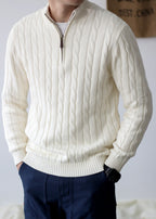 Men's Old Money Cable Knit Quarter-Zip Sweater
