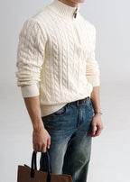 Men's Old Money Cable Knit Quarter-Zip Sweater