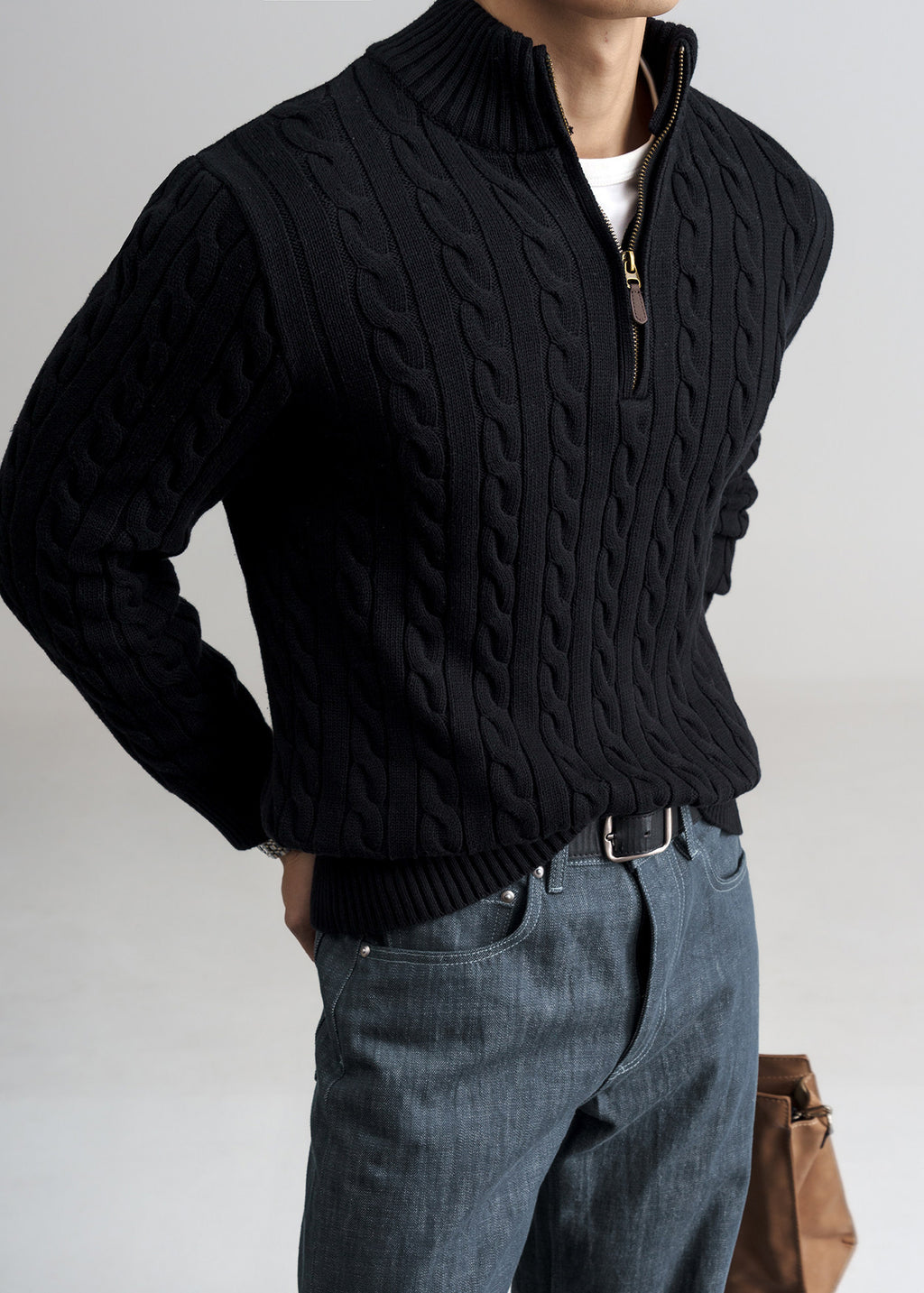 Men's Old Money Cable Knit Quarter-Zip Sweater