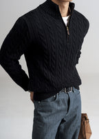 Men's Old Money Cable Knit Quarter-Zip Sweater