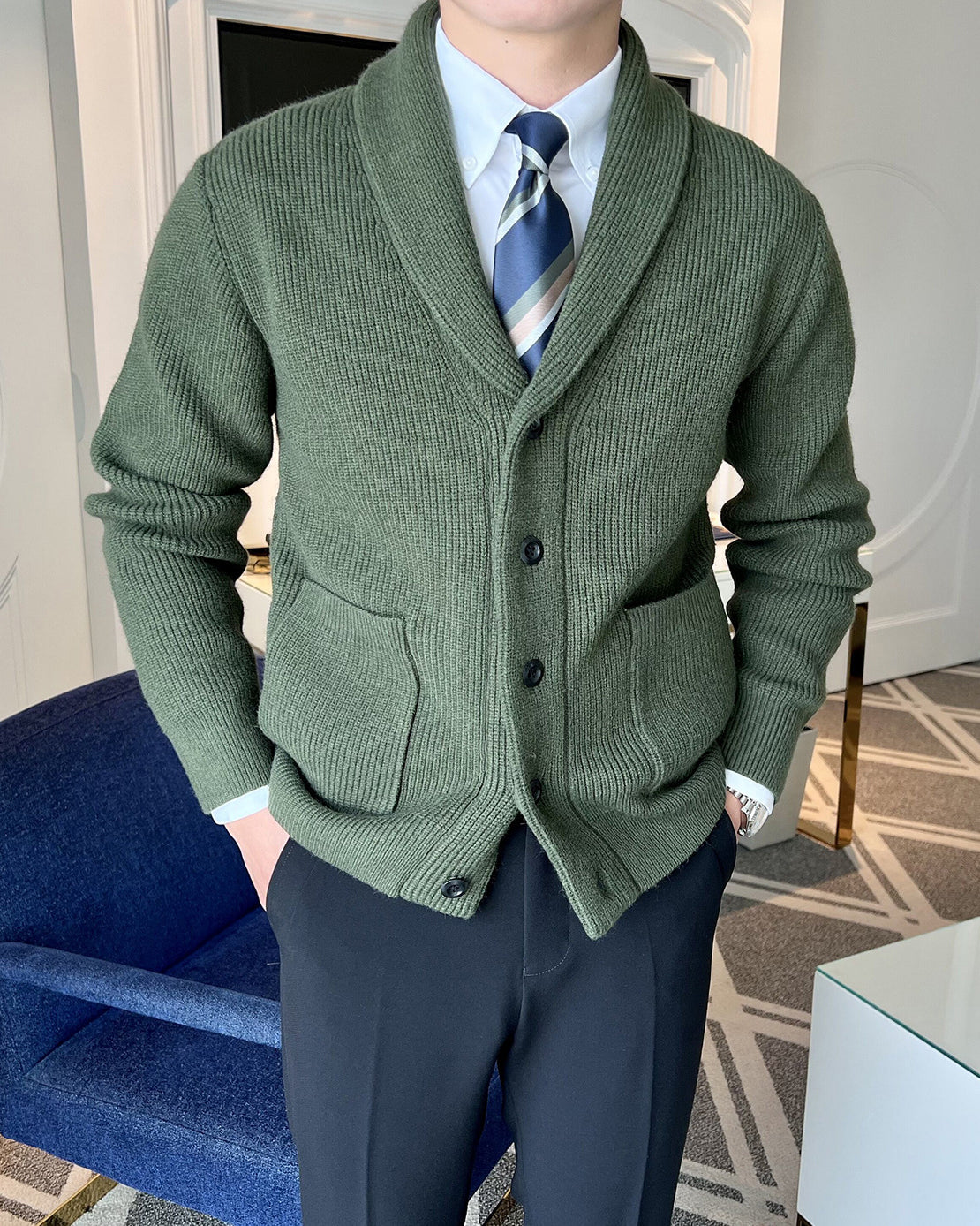 Men's Retro Shawl Collar Knit Cardigan - Premium Business Casual Spring Layer