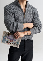 Men's Old Money Cable Knit Quarter-Zip Sweater