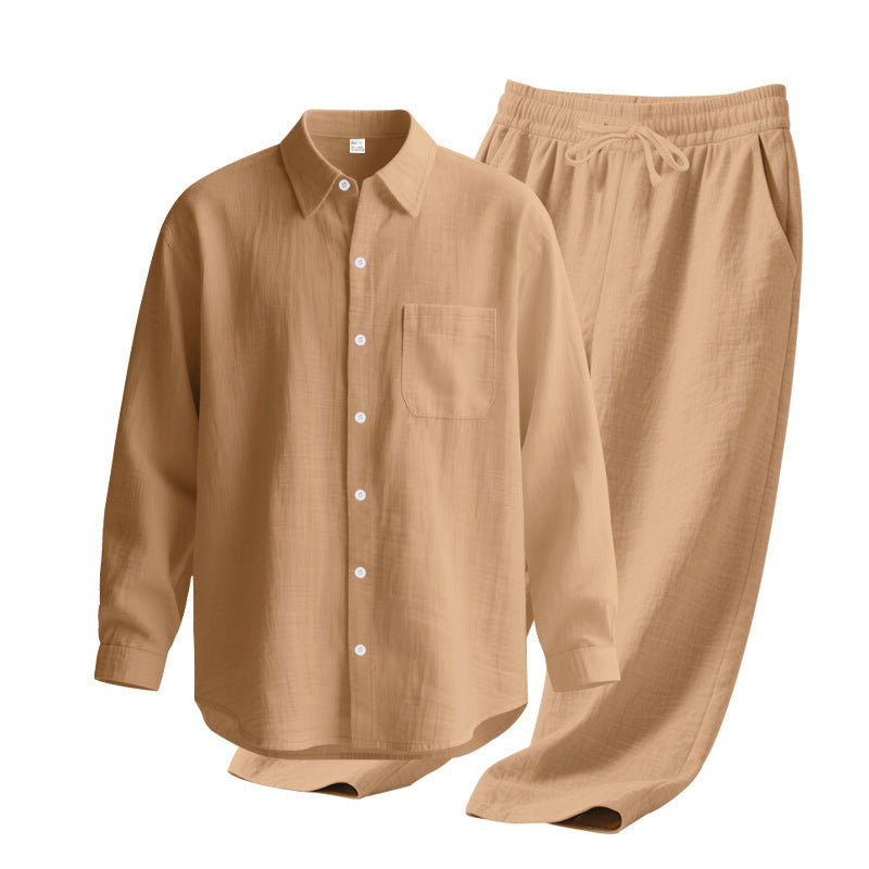 Men's 2-Piece Linen Outfits Casual Long Sleeve Button Down Shirt and Pants Set Beach Vacation Suits