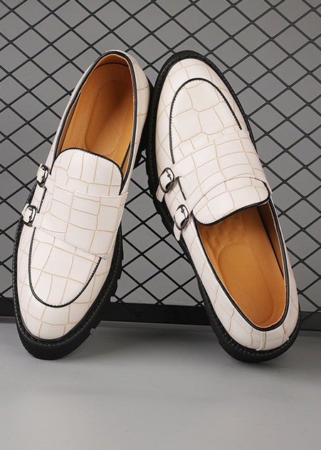 Men’s Double Buckle Chunky Sole Loafers – Retro Slip-On Dress Shoes