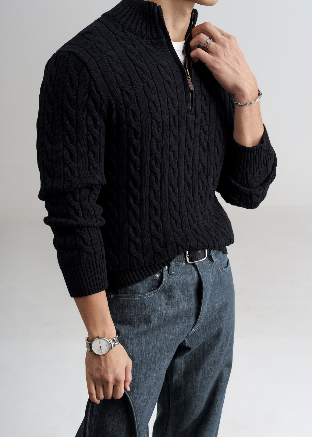 Men's Old Money Cable Knit Quarter-Zip Sweater