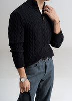 Men's Old Money Cable Knit Quarter-Zip Sweater