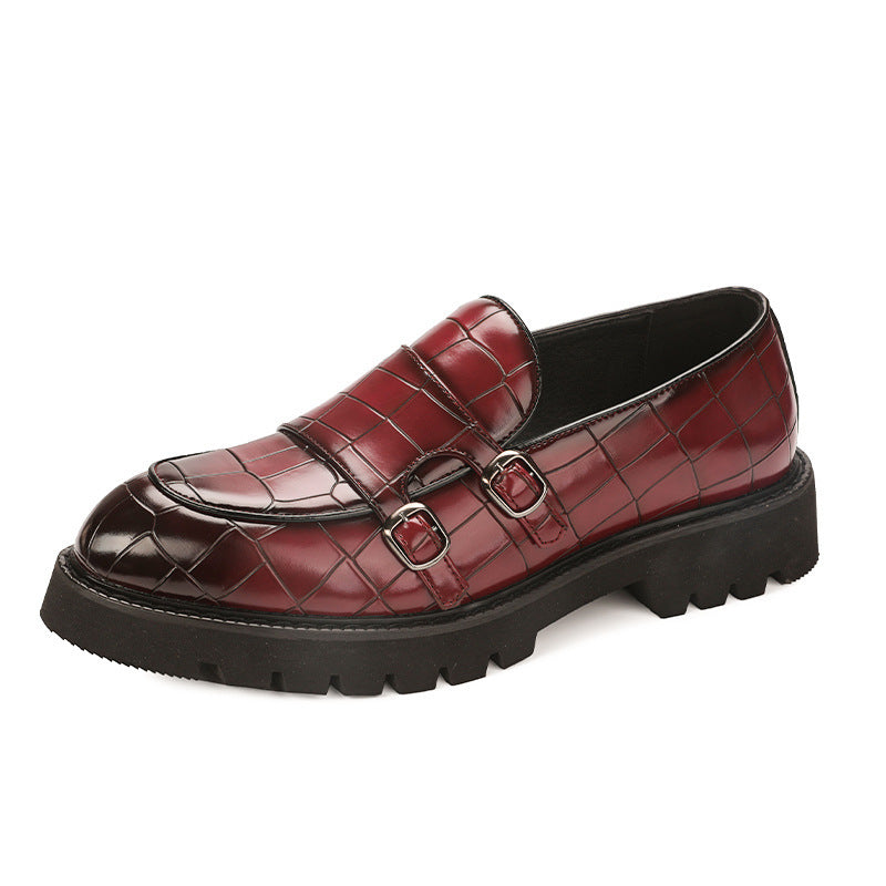Men’s Double Buckle Chunky Sole Loafers – Retro Slip-On Dress Shoes