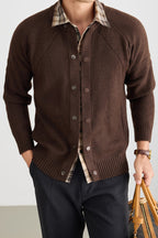 Men's Casual 2-in-1 Layered Knitwear Sweater with Plaid Collar Trim