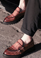 Men’s Double Buckle Chunky Sole Loafers – Retro Slip-On Dress Shoes
