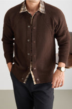 Men's Casual 2-in-1 Layered Knitwear Sweater with Plaid Collar Trim