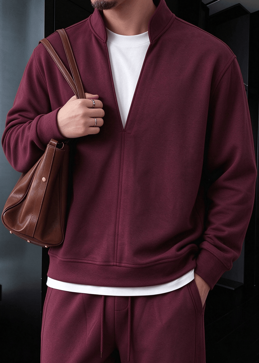 Men’s Bordeaux Tracksuit Set | Old Money Sweatshirt & Pants