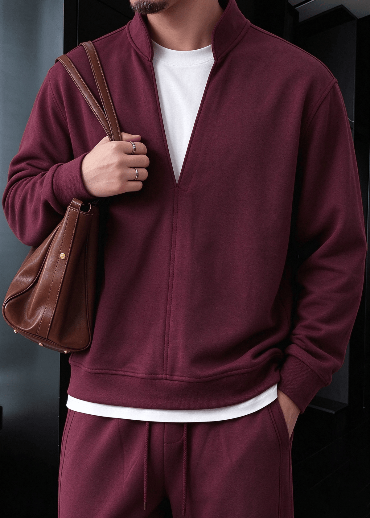 Men’s Bordeaux Tracksuit Set | Old Money Sweatshirt & Pants