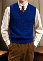 Men’s Cable Knit V-Neck Sweater Vest – Classic Sleeveless Pullover for Layering