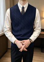 Men’s Cable Knit V-Neck Sweater Vest – Classic Sleeveless Pullover for Layering