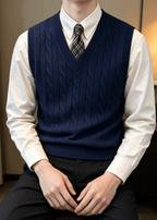 Men’s Cable Knit V-Neck Sweater Vest – Classic Sleeveless Pullover for Layering