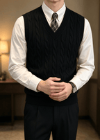 Men’s Cable Knit V-Neck Sweater Vest – Classic Sleeveless Pullover for Layering
