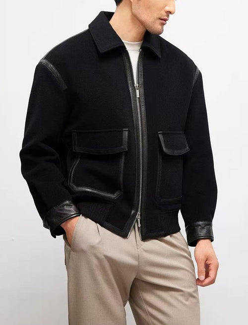 Men's Casual Contrast Trim Patchwork Jacket