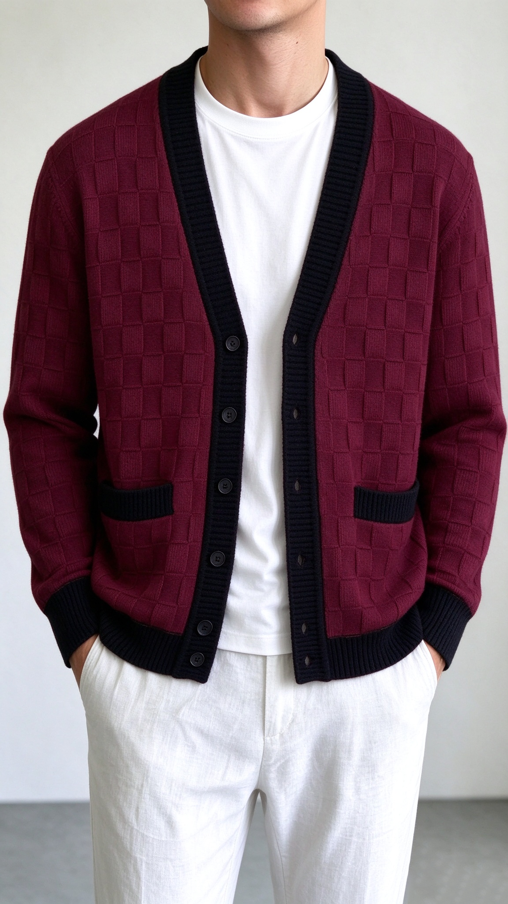 Men’s Comfortable Contrast-Trim Knit Cardigan