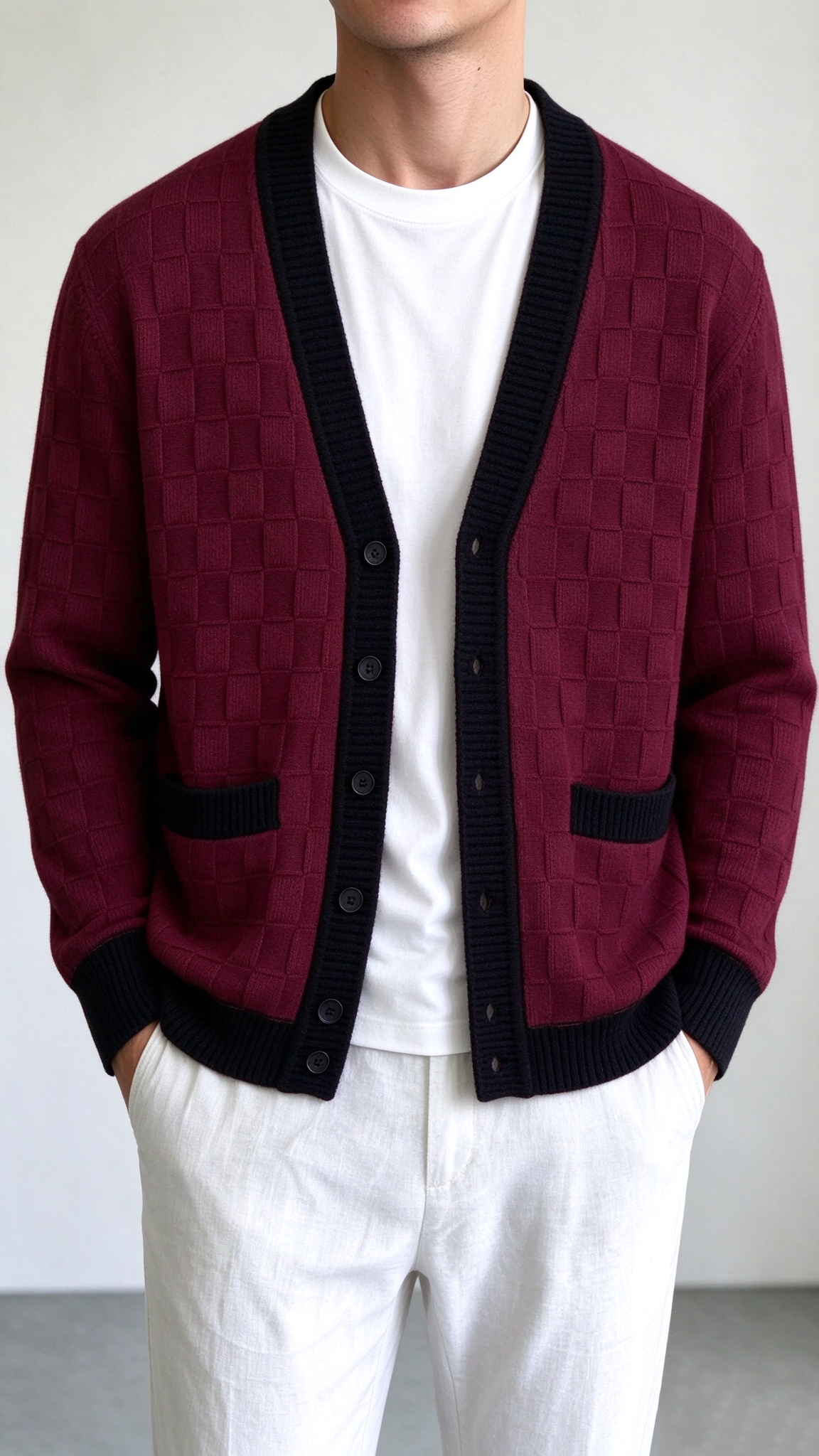 Men’s Comfortable Contrast-Trim Knit Cardigan