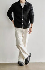 Men's Casual Polo Collar Button-Up Knit Cardigan